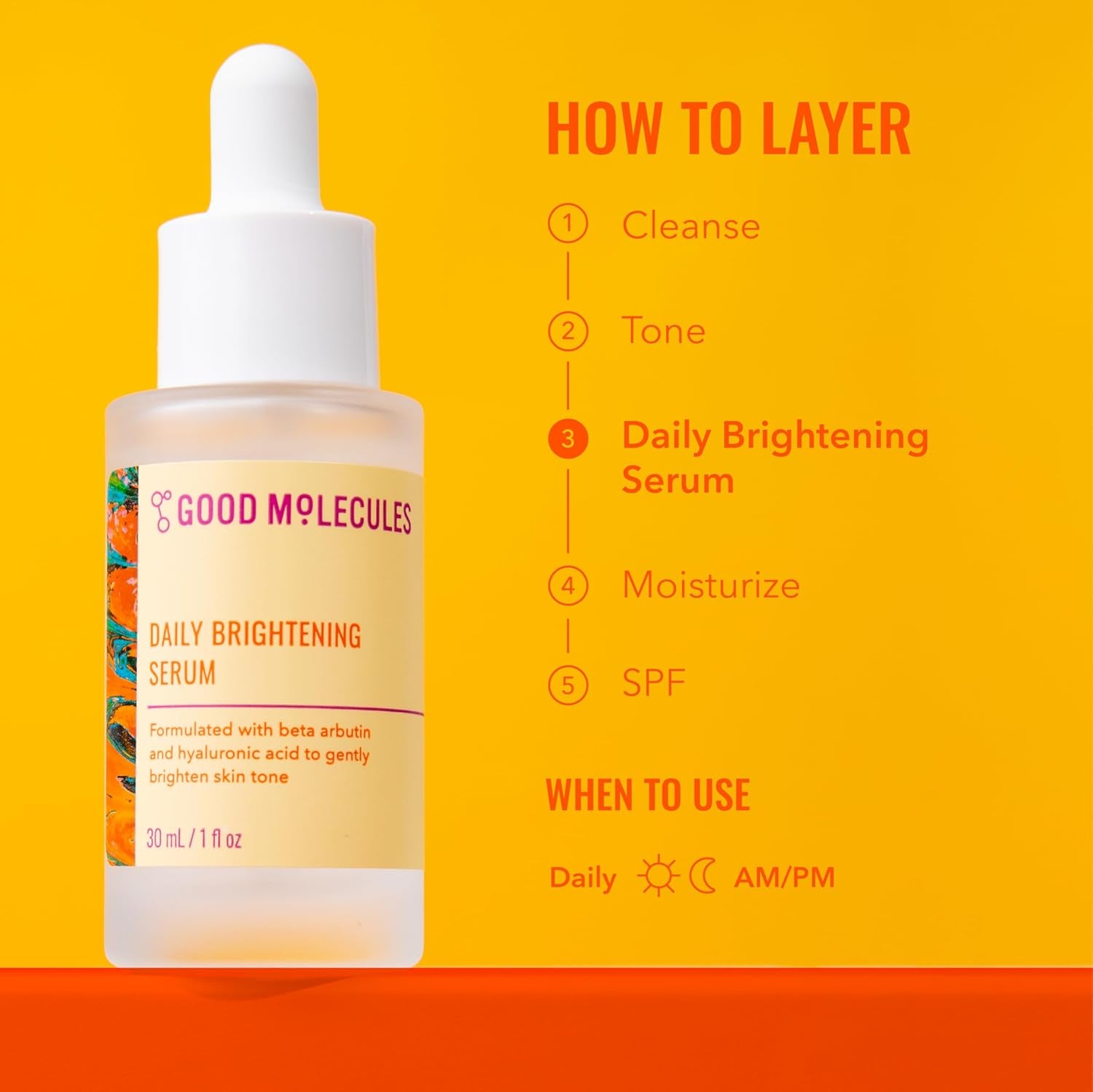 Daily Brightening Serum 30Ml/1Oz - Hydrating Facial Serum with Beta Arbutin and Hyaluronic Acid to Brighten, Moisturize, and Balance for Even Tone and Texture - Skin Care for Face